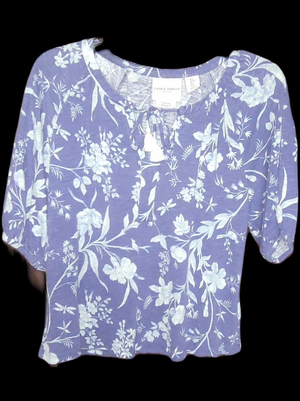 Laura Ashley Blue Floral Tie-Neck Blouse
